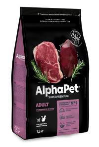 Cухой корм AlphaPet Superpremium adult, для взрослых кошек с говядиной и печенью