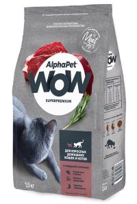 Сухой корм AlphaPet WOW Superpremium Adult Beef, для взрослых кошек с говядиной и печенью