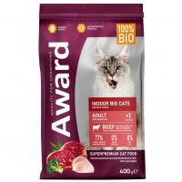 Сухой корм AWARD Indoor Big cats для взрослых домашних кошек крупных пород с говядиной и курицей с добавлением брокколи и юкки Шидигера