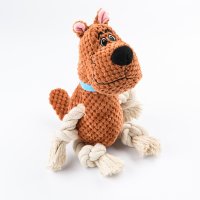 Игрушка Mr.Kranch для собак "Собачка" плюшевая с канатиками и пищалкой 22 см коричневая