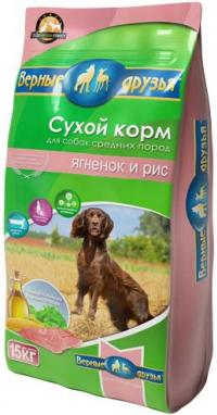 Корм для взрослых собак "Верные друзья" средних пород с ягненком и рисом