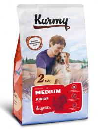 Сухой корм Karmy Medium junior, для щенков средних пород до 1 года с индейкой